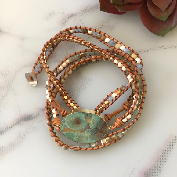 Cape Diablo Turquoise Agate Beaded Wrap Bracelet - Picture 3 of 7